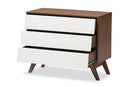 Camino White and Walnut Wood 3-Drawer Storage Chest Baxton
