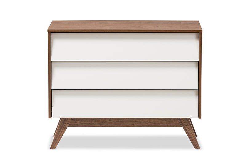 Camino Mid-Century Modern White and Walnut Wood 3-Drawer Storage Chest