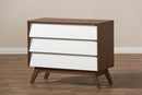 Camino White and Walnut Wood 3-Drawer Storage Chest Baxton