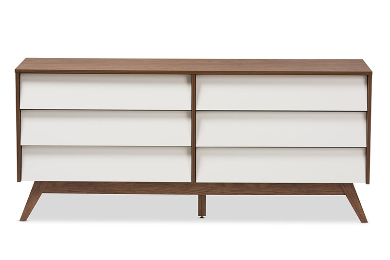 Camino Mid-Century Modern White and Walnut Wood 6-Drawer Storage Dresser