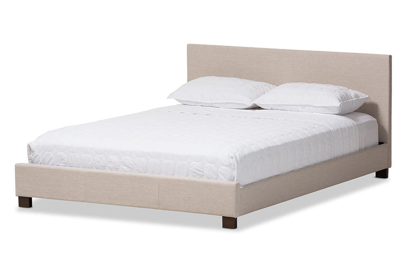 Parlin Beige Fabric Upholstered Panel-Stitched Queen Size Platform Bed Baxton