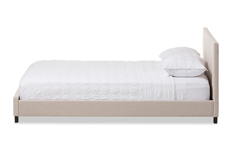 Parlin Beige Fabric Upholstered Panel-Stitched Queen Size Platform Bed Baxton