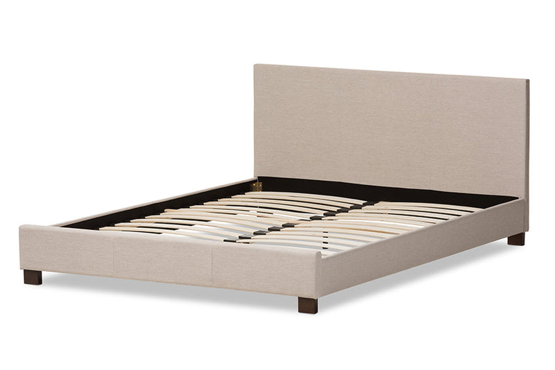 Parlin Beige Fabric Upholstered Panel-Stitched Queen Size Platform Bed Baxton