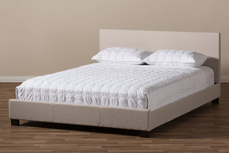 Parlin Beige Fabric Upholstered Panel-Stitched Queen Size Platform Bed Baxton
