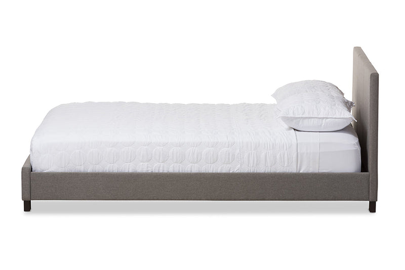 Parlin Gray Fabric Upholstered Panel-Stitched Queen Size Platform Bed Baxton