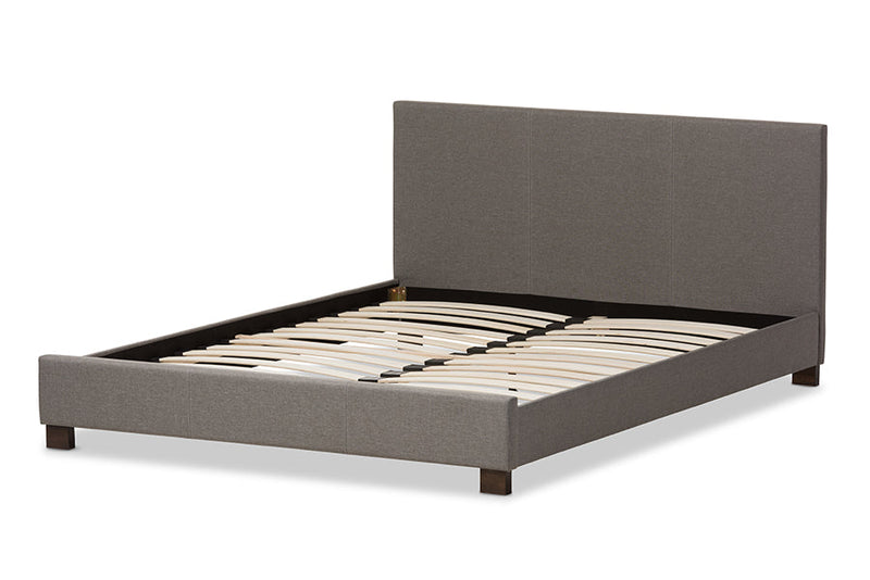 Parlin Gray Fabric Upholstered Panel-Stitched Queen Size Platform Bed Baxton