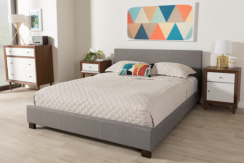 Parlin Modern and Contemporary Gray Fabric Upholstered Panel-Stitched Full Size Platform Bed