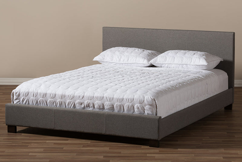 Parlin Gray Fabric Upholstered Panel-Stitched Queen Size Platform Bed Baxton