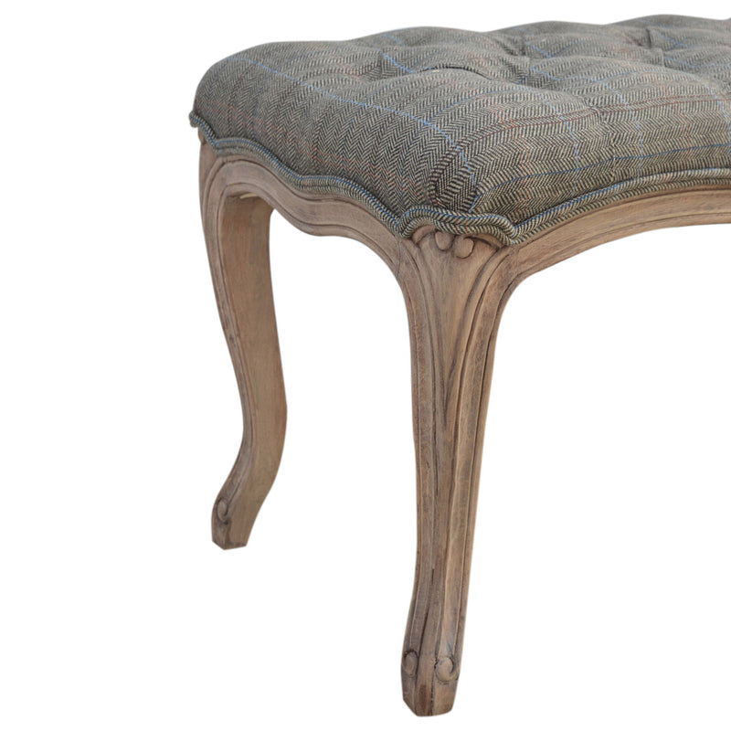 Multi Tweed Carved Bedroom Bench