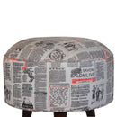 Round Footstool with News Print Velvet