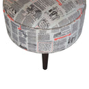 Round Footstool with News Print Velvet