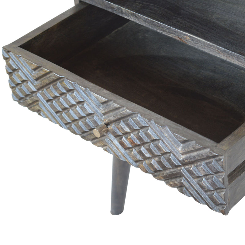 Ash Black Carved Drawer Nightstand