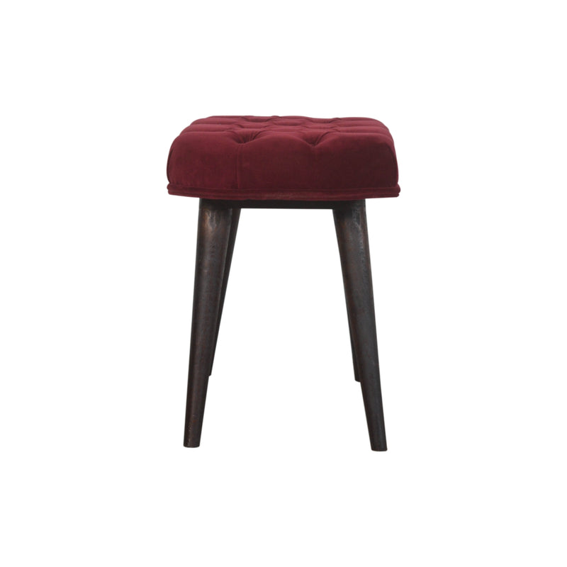 Wine Red Velvet Deep Button Bench