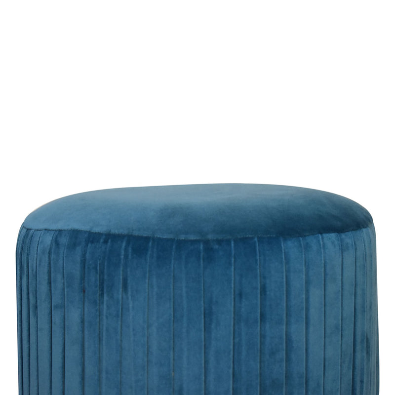 Teal Velvet Pleated Footstool