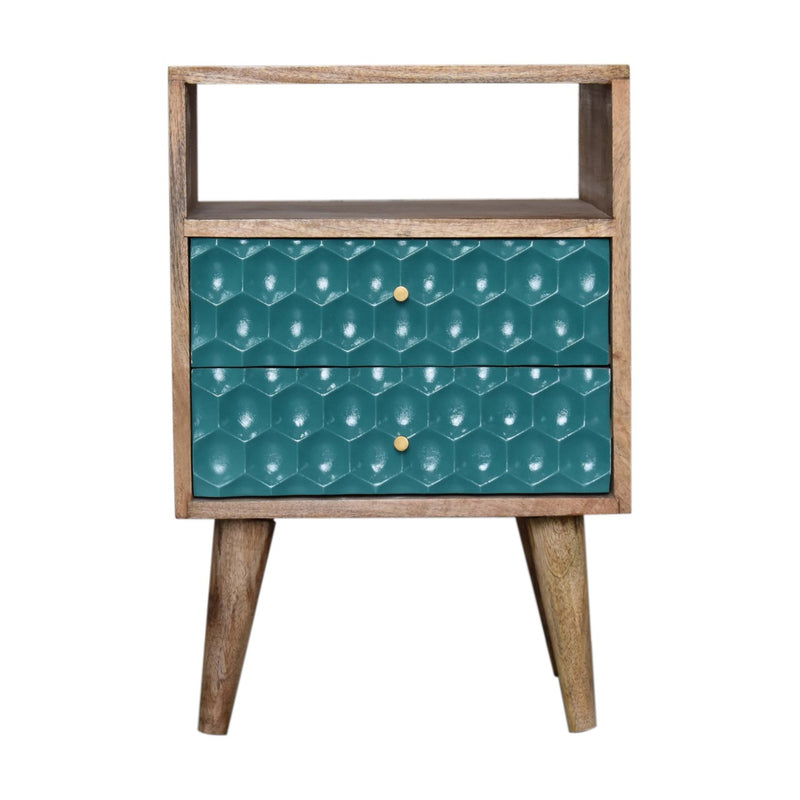 Honeycomb Teal Open Slot Nightstand