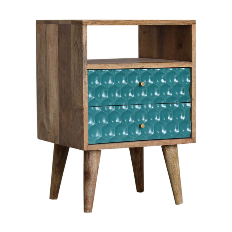 Honeycomb Teal Open Slot Nightstand