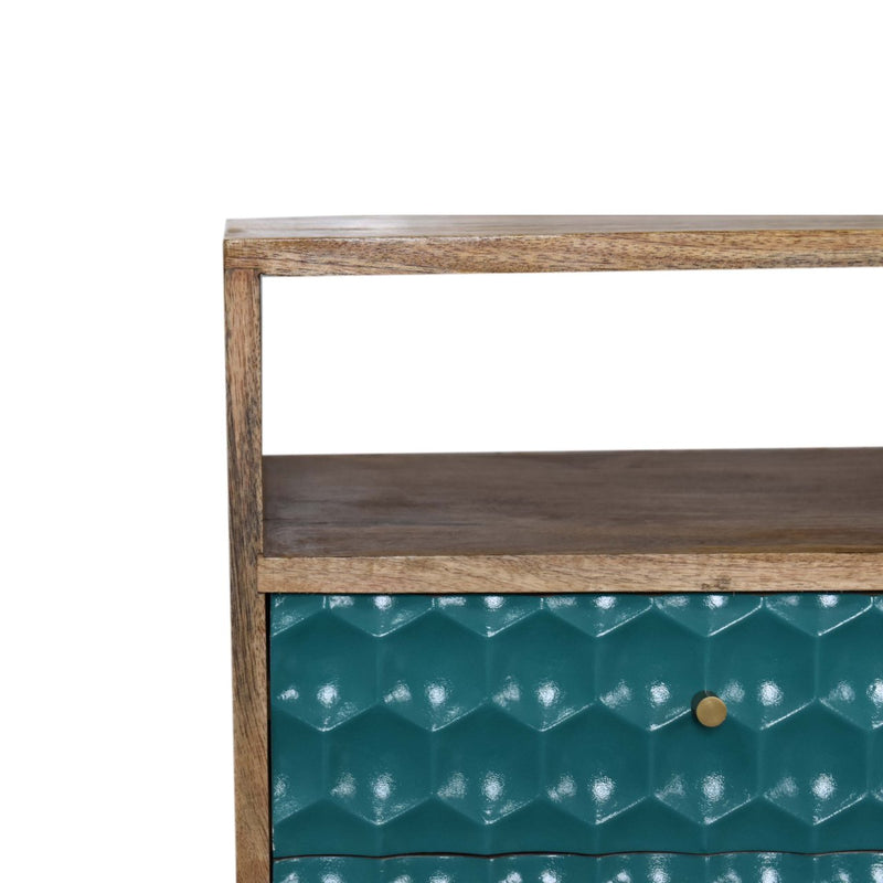 Honeycomb Teal Open Slot Nightstand