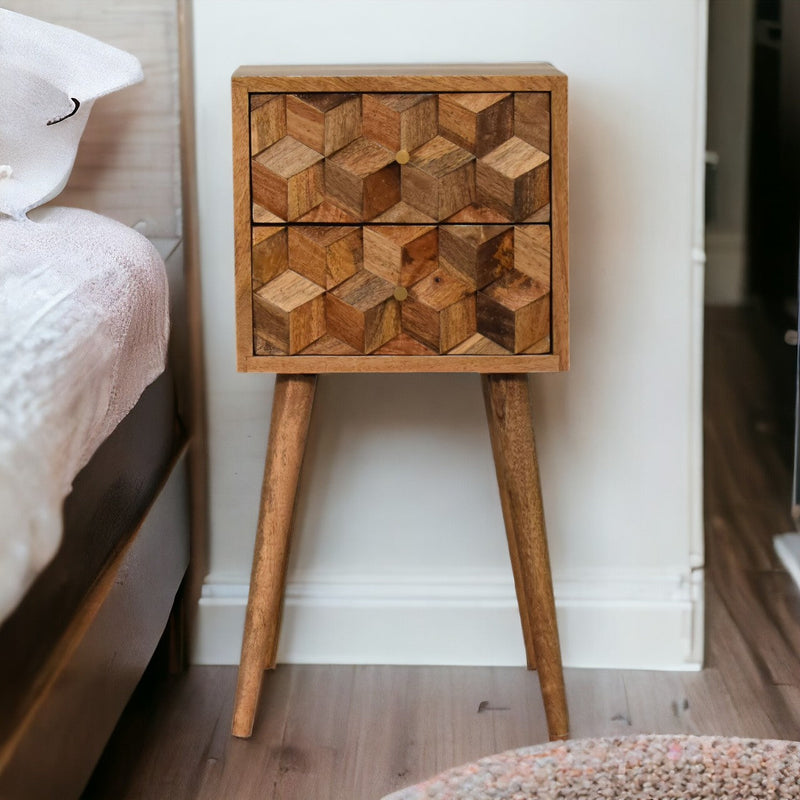 Mini Cube Carved 2 Drawer nightstand Artisan