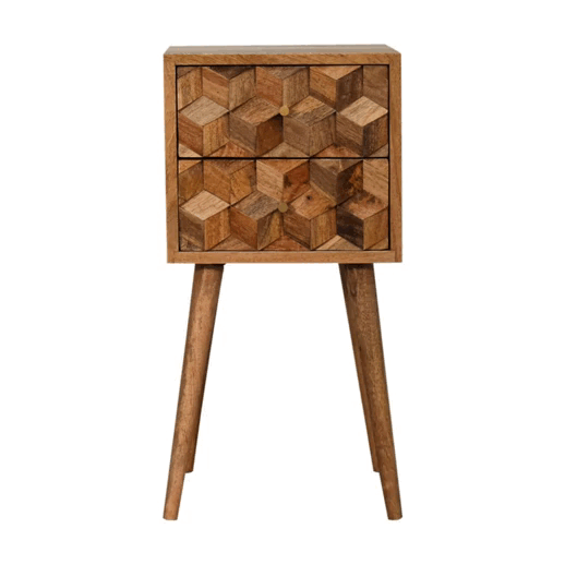 Mini Cube Carved 2 Drawer nightstand Artisan