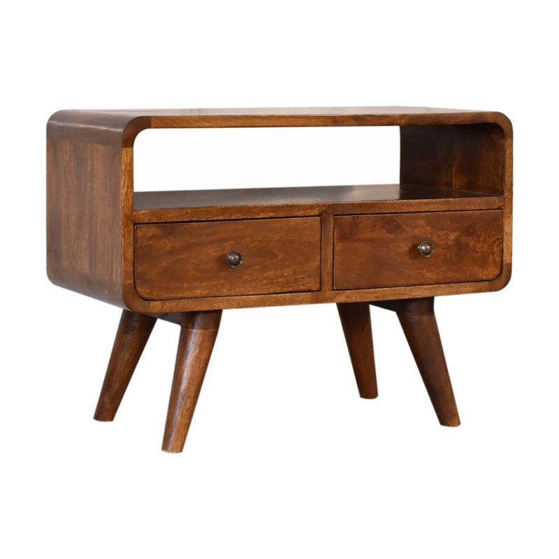 Mini Chestnut Curved Media Unit with 2 Drawers Artisan