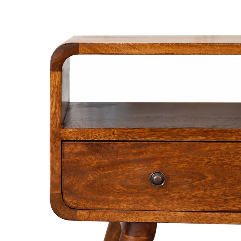 Mini Chestnut Curved Media Unit with 2 Drawers Artisan