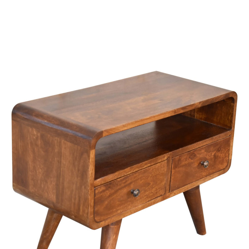 Mini Chestnut Curved Media Unit with 2 Drawers Artisan