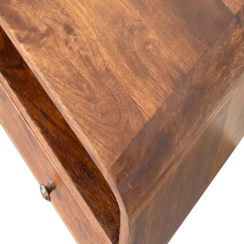 Mini Chestnut Curved Media Unit with 2 Drawers Artisan