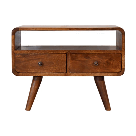 Mini Chestnut Curved Media Unit with 2 Drawers Artisan