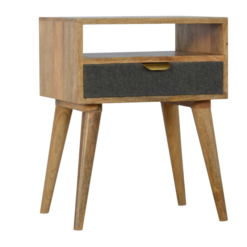 Grey Tweed Nightstand with Open Slot