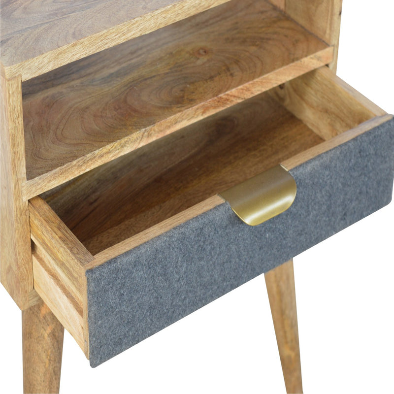 Grey Tweed Nightstand with Open Slot