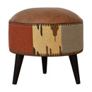 Durrie & Leather Mixed Footstool Artisan