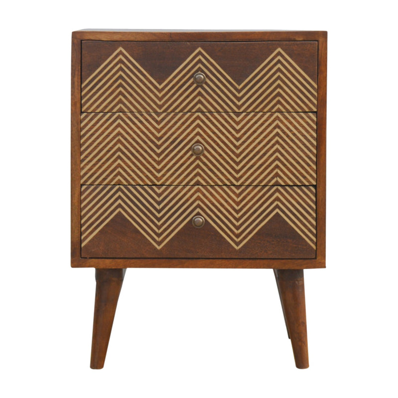 3 Drawer Brass Chevron Nightstand