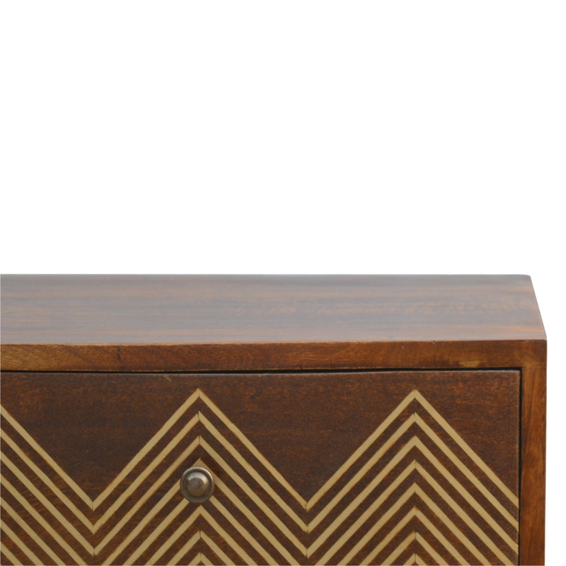 3 Drawer Brass Chevron Nightstand