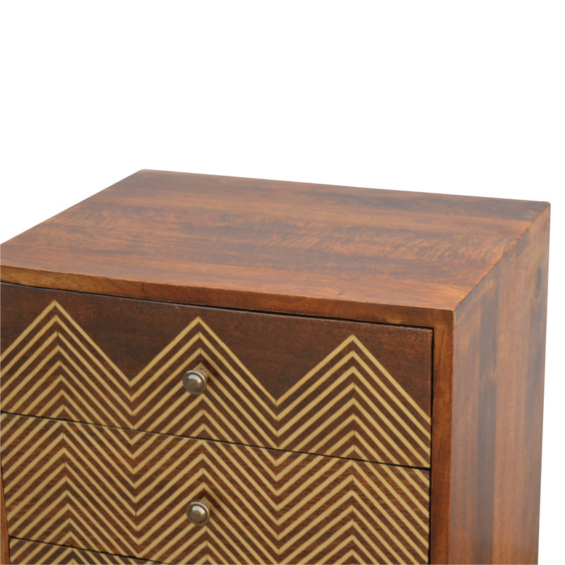 3 Drawer Brass Chevron Nightstand