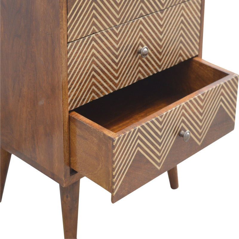 3 Drawer Brass Chevron Nightstand