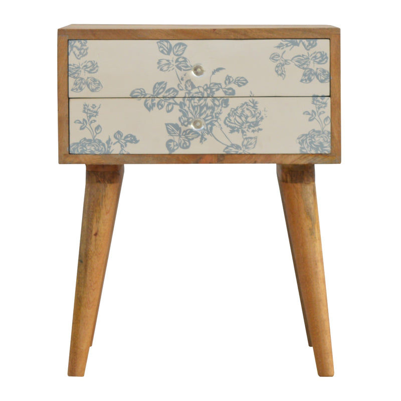 Blue Floral Screen Printed Nightstand