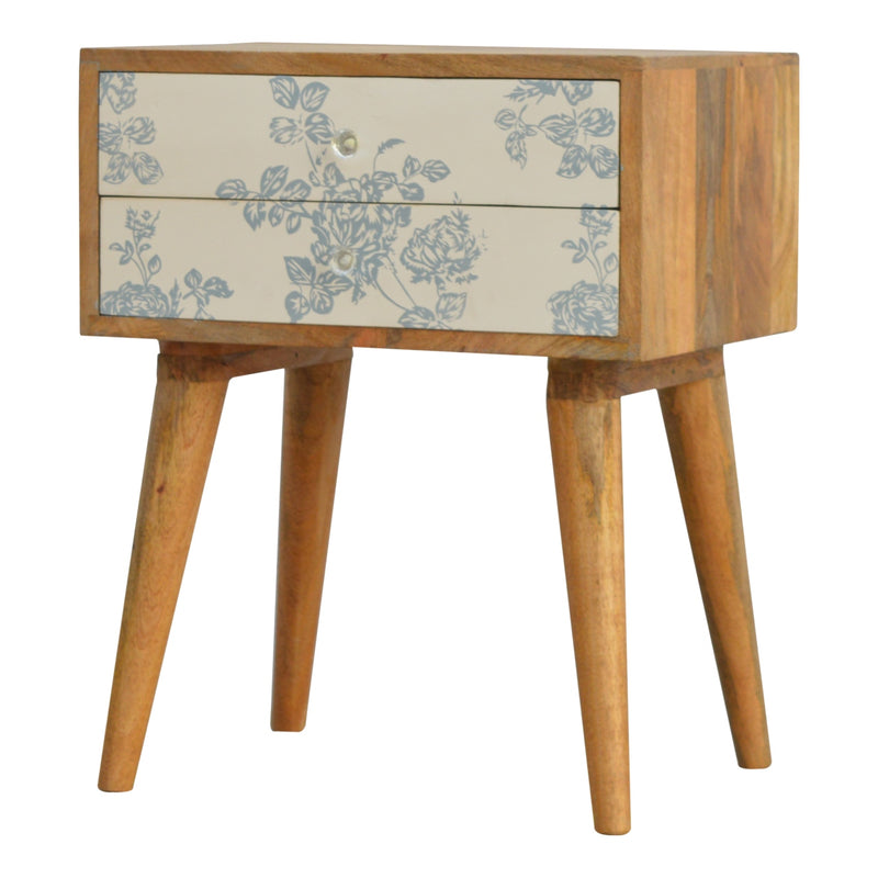 Blue Floral Screen Printed Nightstand
