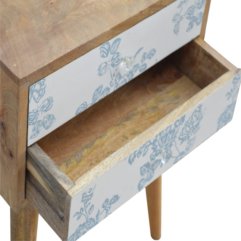 Blue Floral Screen Printed Nightstand