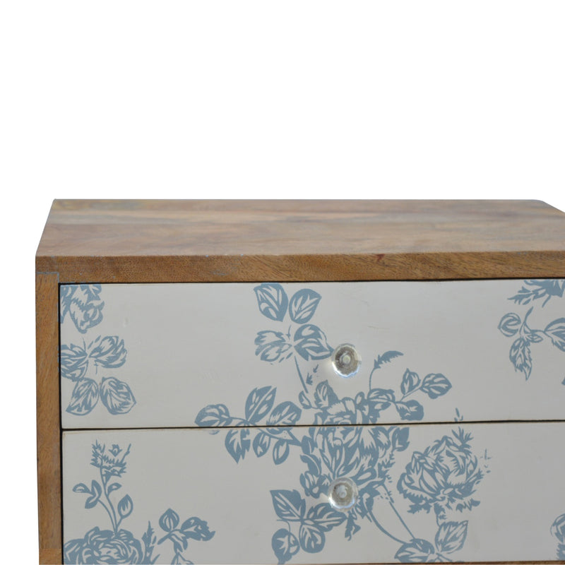 Blue Floral Screen Printed Nightstand