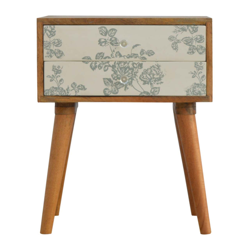 Green Floral Screen Printed Nightstand