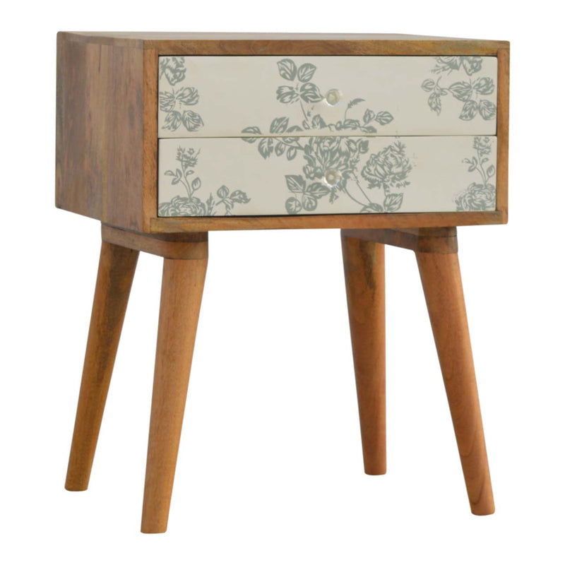 Green Floral Screen Printed Nightstand