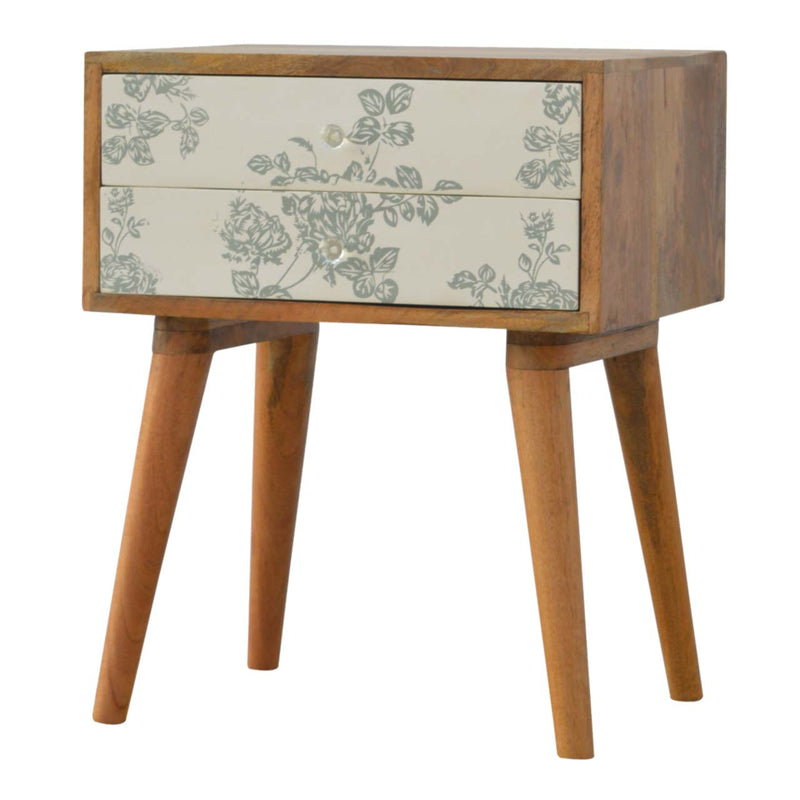 Green Floral Screen Printed Nightstand