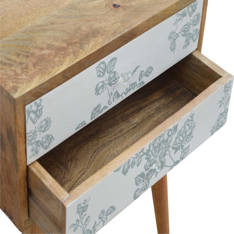 Green Floral Screen Printed Nightstand