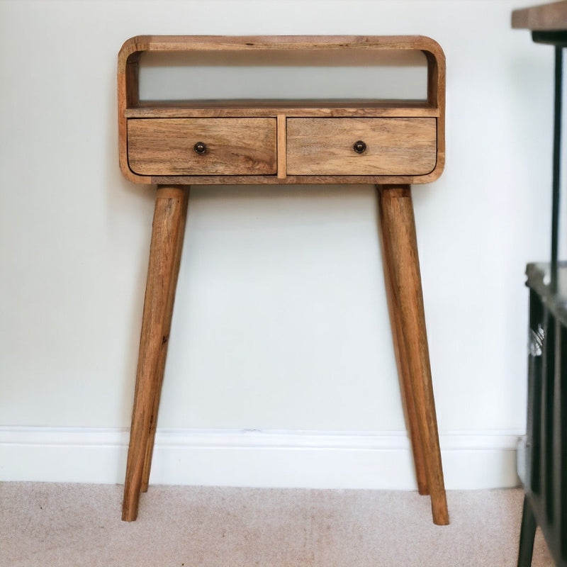 Mini Curved Oak-ish Console Table Artisan