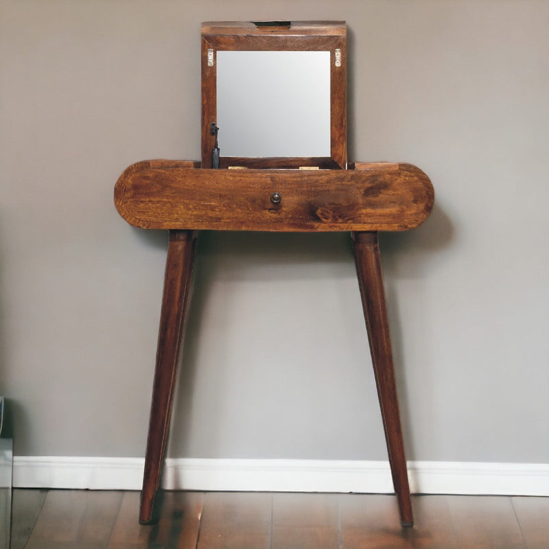 Mini Round Chestnut Fold Vanity Table Artisan