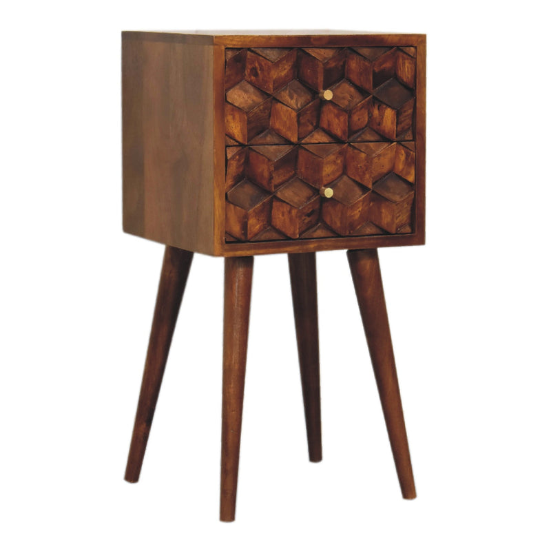 Mini Chestnut Cube 2 Drawer nightstand Artisan