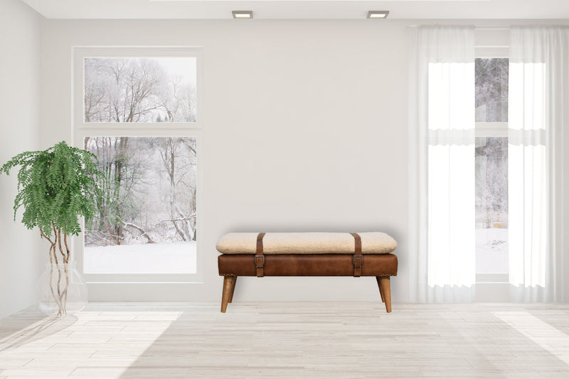 Boucle Buffalo Hide Leather Bench Artisan