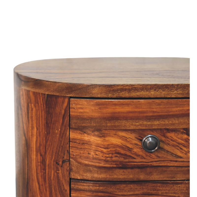 Round Honey Nightstand with Bun Feet