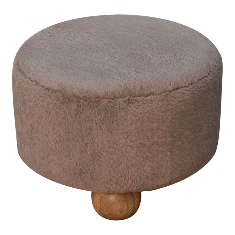 Mocha Faux Fur Round Ball Footstool Artisan