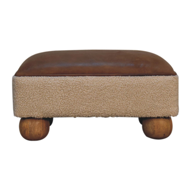 Vintage Leather Boucle Ball Footstool Artisan